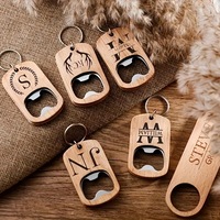 Logo de gravure laser personnalisé porte-clés en métal vierge et ouvre-bouteille de bière en bois porte-clés porte-clés ouvre-bouteille en bois