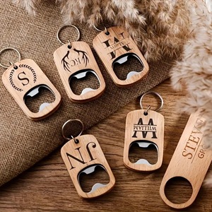 Logo gravé au laser personnalisé porte-clés en métal vierge et ouvre-bouteille de bière en bois porte-clés porte-clés ouvre-bouteille en bois - Product Image 5