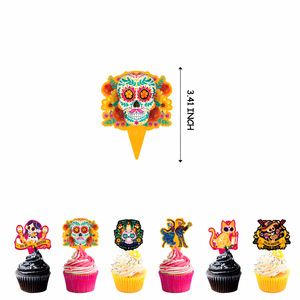 Die De Los muertos ชุดลูกโป่งธงเฟียสต้าชาวเม็กซิกันสุขสันต์วันเกิดอุปกรณ์ตกแต่งหน้าเค้กในวันคริสต์มาส