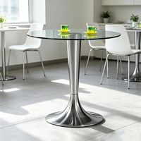 Table de bar à cocktails en acier inoxydable brossé en verre trempé LQ- GT31