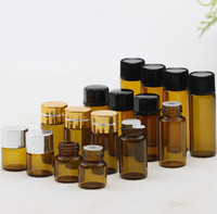 Botol kaca kecil mini amber jernih dengan sumbat dan tutup untuk minyak esensial