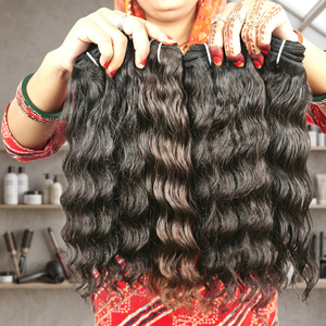 Extensiones de Cabello Humano Natural Indio Liso Ondulado, Doble Trama a Máquina, Venta al Por Mayor, Cutícula Alineada, 18 Pulgadas, Color Negro - Product Image 1