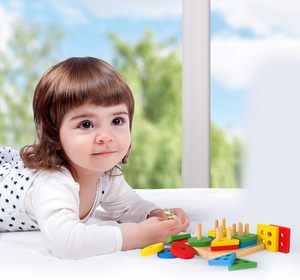 ของเล่นไม้แบบเรียงซ้อนทำจากไม้แบบ Montessori สำหรับเด็กรูปทรงที่มีสีสัน - Product Image 6