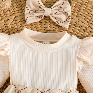 Children's Girls' Exquisite Dot Pattern Knitted Autumn <b>Long</b> Sleeved Jumpsuit Headscarf <b>Socks</b> Baby Girl Climbing Suit Customized - Product Image 3