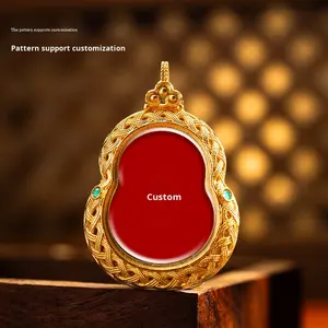 จี้ทองเหลืองลายทังก้าเพ้นท์มือ รูปทรงน้ำเต้า สีเหลืองมงคล สีเขียวทิเบต ซากิ ลัม ห้าพระพิฆเนศ ของตกแต่งบ้านแบบพกพา สไตล์ทิเบต - Product Image 5