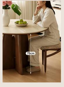 Tavolo da Pranzo Rotondo in Stile Vintage Francese con Piano in Pietra, Moderno e Minimalista per Piccoli Appartamenti, in <span class=keywords><strong>Legno</strong></span> Massello <span class=keywords><strong>Color</strong></span> <span class=keywords><strong>Noce</strong></span> - Product Image 4