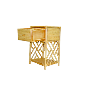 R016 Natural Rattan nightstand showcases bohemian charm and coastal rustic style with a sturdy plywood drawer base - Product Image 1