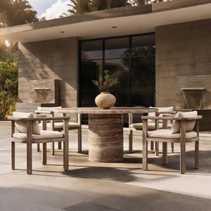 Ensemble de salle à manger en teck de style moderne pour l'extérieur, chaises et table durables pour jardin, patio, hôtel ou villa, parc - Product Image 1