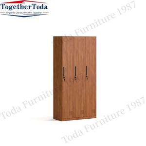 Armoires de rangement modernes en acier marron clair à trois portes avec impression par transfert sur bois et serrure à combinaison, assemblées pour les écoles ou les gymnases - Product Image 4