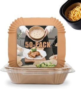 Cucina usata da 8 pollici usa e getta carta da forno doppio rivestimento in olio di Silicone 38gsm manico quadrato Air Fryer fodera <span class=keywords><strong>per</strong></span> pasticceria utensili - Product Image 3