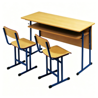 Ensemble de bureau et chaise d'école 3 places, bureau d'élève avec tiroir de rangement, structure métallique, plateau en bois, mobilier scolaire