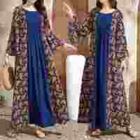 Robe pour femmes du Moyen-Orient, robe musulmane imprimée, robe décontractée à manches évasées et patchwork pour femmes