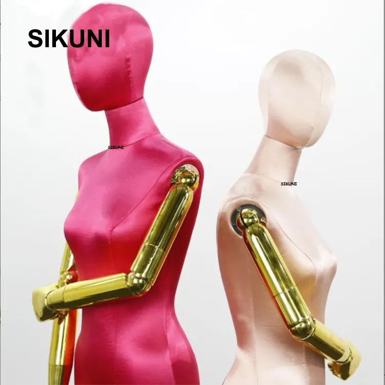 Manichini da esposizione femminili Boutique Silks manichino mezzo corpo coperto braccio dorato con supporto triangolare