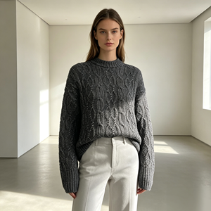 Suéter de Punto Grueso para Mujer, Manga Larga, Color Gris, de Alta Calidad, Personalizado OEM y ODM, Venta al Por Mayor, Estilo Casual, Marca Ulla - Product Image 2
