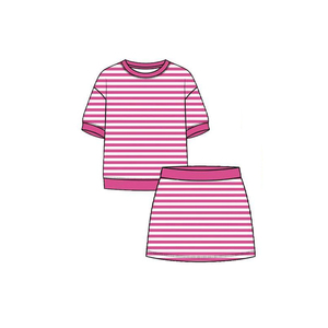 Conjuntos de Ropa de Yoga para Niñas con Rayas, Estilo Boutique, Conjuntos de Falda-Pantalón de Verano, Venta al por Mayor, Ropa Deportiva de Tenis para Niños, Nueva Moda, Ropa de Fábrica - Product Image 5