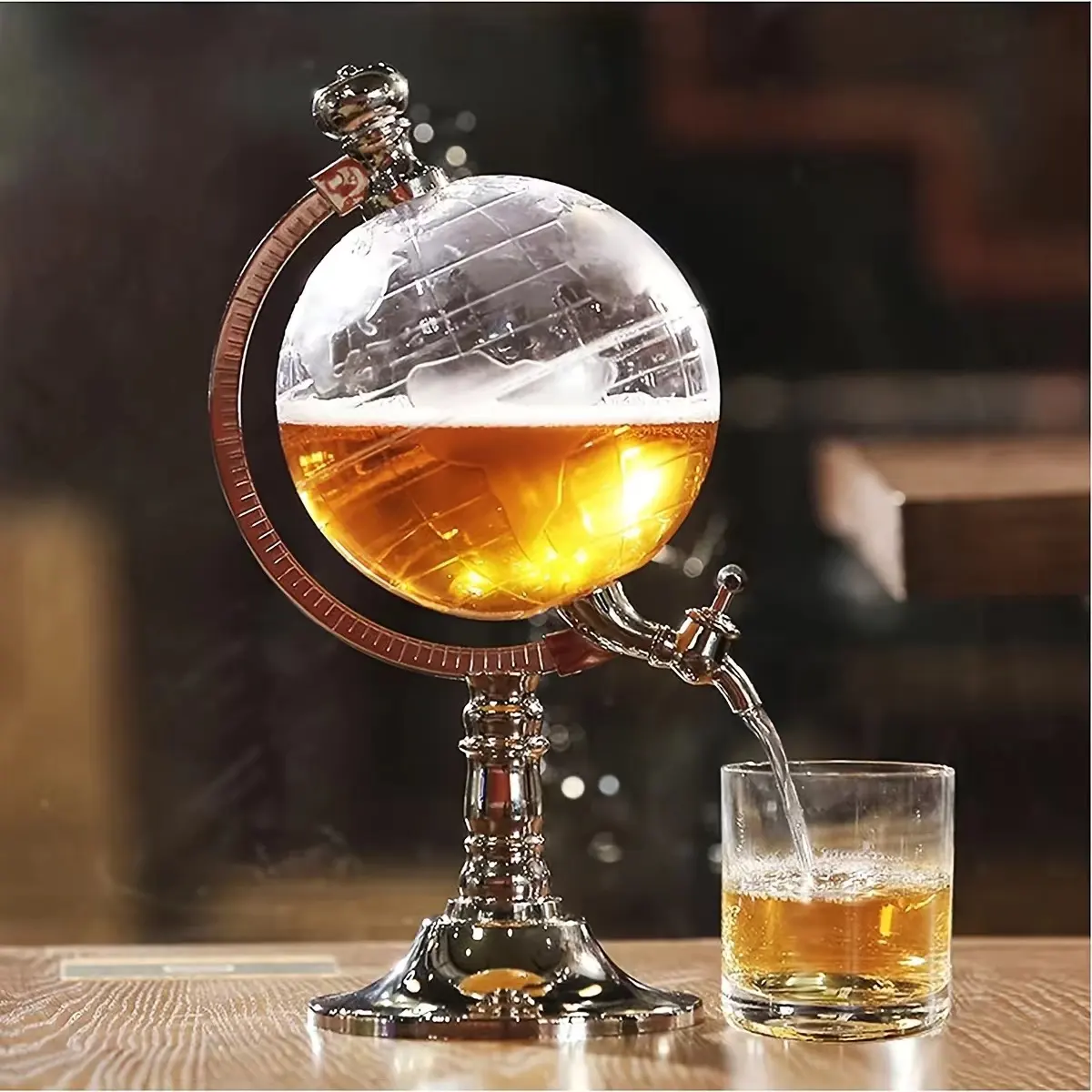 Hot Sales Bar and Pub Draft Tabletop Tellurion Globe Shape Beer Dispenser Beer Tower With Dark Stand and Bar Funnel