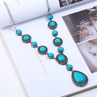 2025 gros bohême femmes goutte d'eau Turquoise pierre longue pendentif colliers bijoux