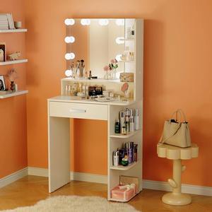 Meja Rias Kaca Pabrik, Set Meja Samping Tempat Tidur, Meja Rias, Meja Rias dengan Lampu, Laci Besar, Cermin Rias Tersembunyi - Product Image 6