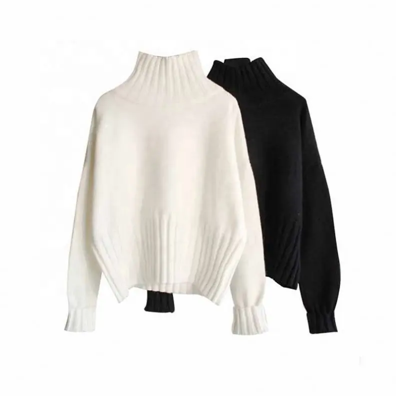 Best Quality Cheap Casual Women Pullover Sweater Top Korean Lazy Style Blank/White Woollen Turtleneck Knit Sweater For Women