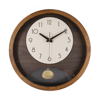 Jam Dinding Kreatif Gaya Modern Sederhana Berbahan Kayu dengan Bingkai Kayu, Jam Dinding Kayu Pendulum Senyap dengan Penutup Kaca Dome