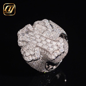 VVS Full Pave Baguette Lab Grown Diamond Cross <b>Ring</b> IGI Certified 925 Sterling Silver Wavy Edge Iced Out Hip Hop <b>Mens</b> Religious - Product Image 3