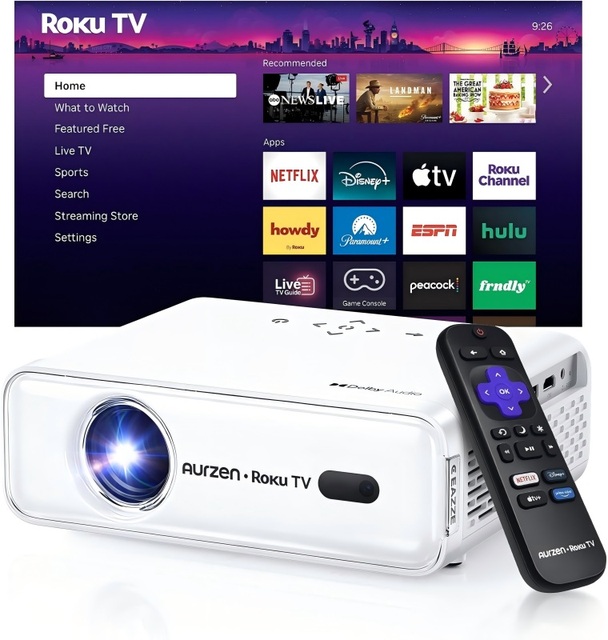 Smart Projector with WiFi and Bluetooth, 1080P FHD, Dolby Audio, Auto Focus and Keystone, Zoom, Portable Outdoor Mini Projector