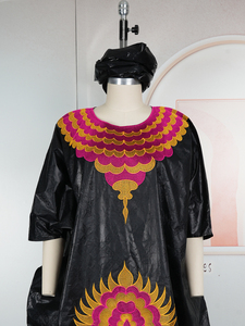 H&D S10995-1 Nouvelle tenue africaine sur mesure pour femmes, robes <span class=keywords><strong>Bazin</strong></span> Riche, broderies, robes <span class=keywords><strong>Boubou</strong></span> avec foulard - Product Image 6