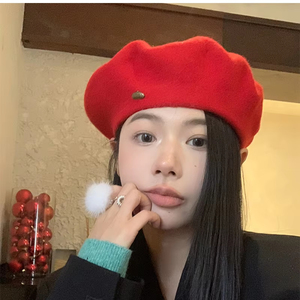 Mũ beret len cao cấp mùa đông 2025 dành cho nữ, kiểu mũ họa sĩ, đính sequin, thích hợp cho du lịch thường ngày, dành cho đầu to và mặt nhỏ, màu trơn, chất liệu len dệt kim - Product Image 4