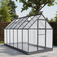 Serres multi-travées en polycarbonate pour extérieur durable Solarium Facile à assembler Nature Bois traité sous pression Espace de plantation