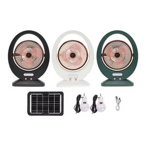 พัดลมโซลาร์แบบพกพาจากโรงงานเจ้อเจียง ประเทศจีน วัสดุ PP ขนาด 8 นิ้ว กำลังไฟ 15 วัตต์ 3 สี พร้อมแผงโซลาร์เซลล์และหลอดไฟ 3 ดวง - Product Image 1