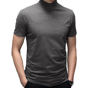 Maglietta da <span class=keywords><strong>uomo</strong></span> con LOGO personalizzato a maniche corte Basic Casual a collo alto stile aderente maglietta <span class=keywords><strong>termica</strong></span> tinta unita T-Shirt da <span class=keywords><strong>uomo</strong></span> - Product Image 1