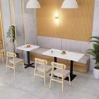 Ensemble de meubles de salle à manger de restaurant de café commercial carré en bois massif de haute qualité-comprend une chaise de table en marbre cafétéria en bois