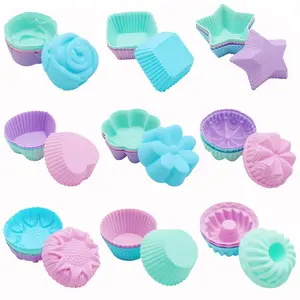 Wholesale Low Price 12/24/36 Pcs Set Silicone Muffin Cups Food Grade Muffin Cupcake Liners 9 Shapes Cake Muffin Cup Molds