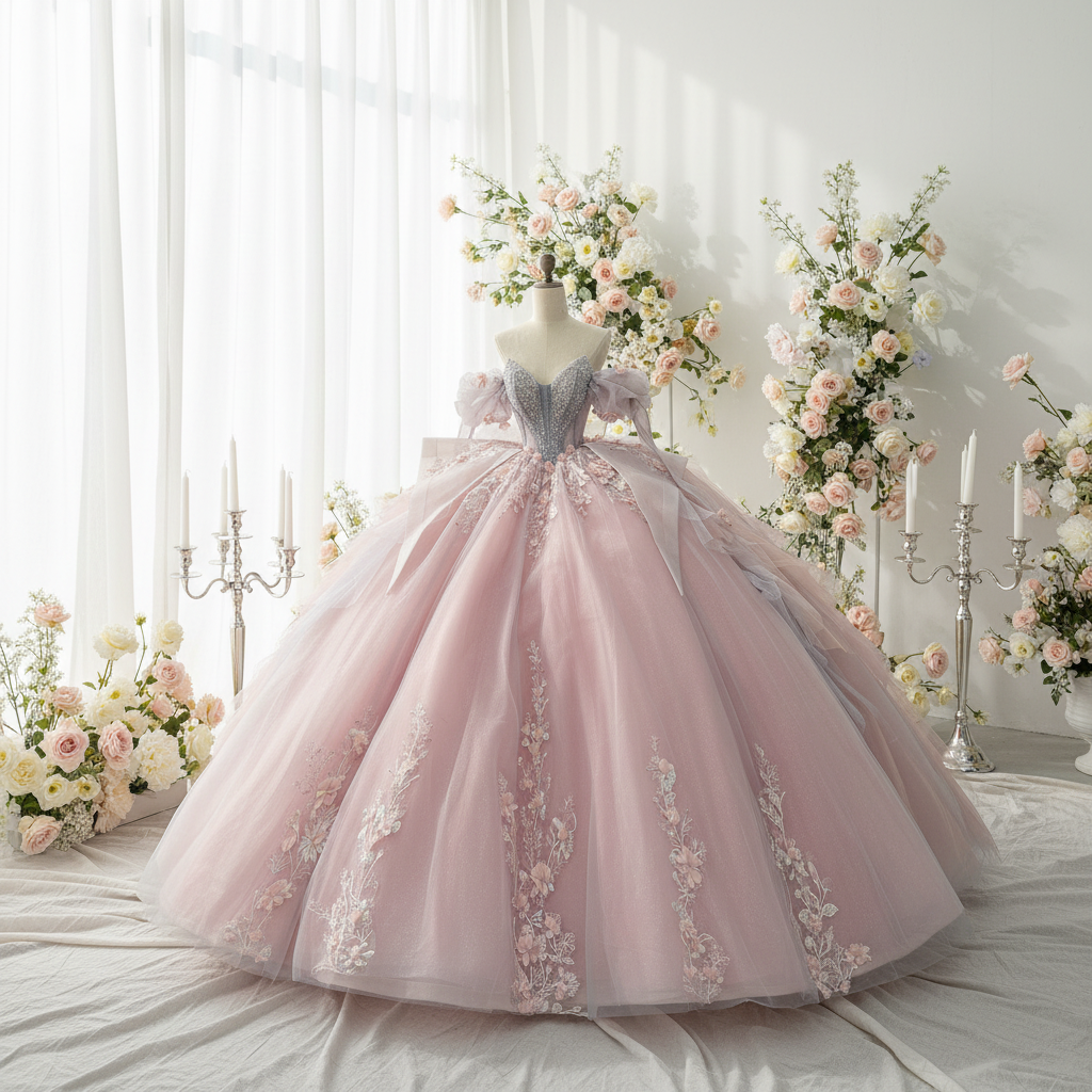 long dresses for teens Pink Long Prom Dress A-Line V-Neck Teens Dress with Beading DTP440 –  DressTok.co.uk main image 1