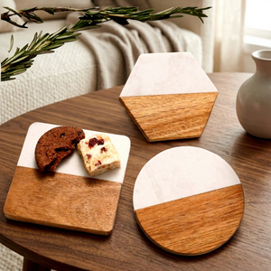 Eco-Friendly Wooden Coasters with Acacia Wood and <b>Marble</b> Design 10mm Thick Custom Diameter <b>for</b> Laser Engraving - Product Image 5