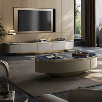 Ensemble de meuble TV et table basse en bois et marbre, design moderne et luxueux, pour salon et chambre, meubles flottants