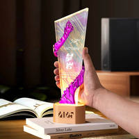 Nouveau trophée de cristal d'impression polychrome lumineux avec MH-J0799 de base de lumière en bois
