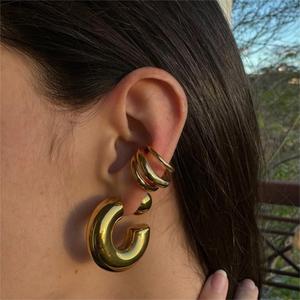 Fashion Cuff Earrings Geometric 18K Gold Plated Titanium Steel Ear <b>Clips</b> For Cartilage Piercing Yiwu Origin TE6914-G - Product Image 2
