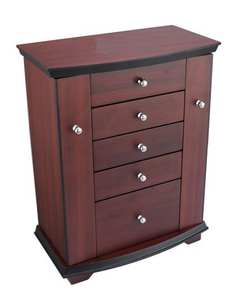 Boîte à bijoux de luxe en bois, Armoire/épaule, 5 couches, grande boîte d'organisation de bijoux avec tiroirs à miroir et serrure - Product Image 1