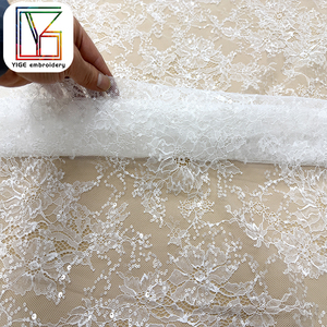 Tessuto in Pizzo Chantilly Francese con Paillettes Ricamate, <span class=keywords><strong>Tulle</strong></span> Bianco alla Moda <span class=keywords><strong>per</strong></span> <span class=keywords><strong>Abiti</strong></span> da Sposa - Product Image 2