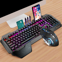 Clavier Mécanique Sans Fil RVB Ergonomique Rechargeable 104 Touches et Combo Souris, Ensemble Clavier Souris de Jeu pour Ordinateur
