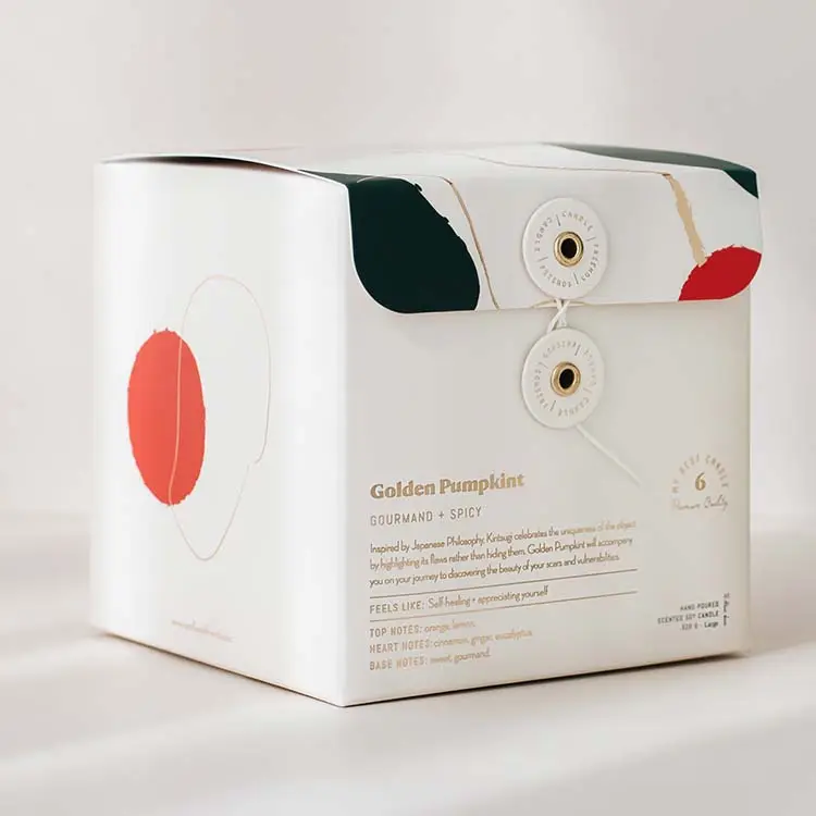 Caja de vela plegable de papel, único y creativo, con botón y cierre de cuerda, cuerda de lazo