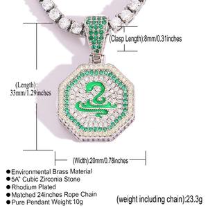 BES mode 12 chinois zodiaque forme laiton <span class=keywords><strong>pendentif</strong></span> collier Hip Hop Style CZ diamant glacé Zircon plaqué or pour les fêtes cadeau - Product Image 4