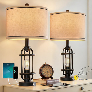 Modern Table Lamp With Touch Control E26 LED Beige Shade <b>Iron</b> Body For Bedroom Desk Lighting - Product Image 3