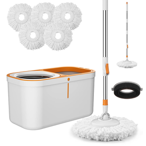 360 Rotary <b>Microfiber</b> Mob Set Steel Pole with Bucket and Wheels, Hands-Free Floor Cleaning Spinning <b>Mop</b>, Hot Sale in Brazil - Product Image 1