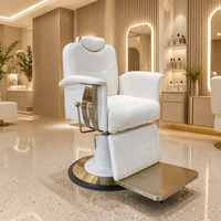 Fauteuil de Barbier Inclinable Blanc de Luxe, Chaise de Salon Hydraulique Multifonctionnelle pour Rasage, Tatouage, Spa, Équipement de Coiffure et de Beauté