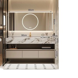 Cream Colored Solid Wood Bathroom Vanity With Corian Integrated Basin And Mirror Cabinet Modern Design - Product Image 5