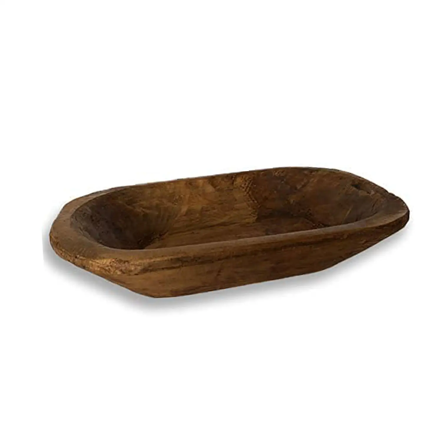 Rustic Hand Carved Wooden Bowl | Decorative Trays for Home Decor For Fruit, Bread, Moss and Rattan Wicker Balls and More - Farmh