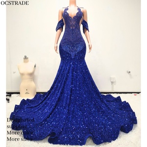Royal Blue Mermaid Wedding Dress - Deep V-Neck Lace Up