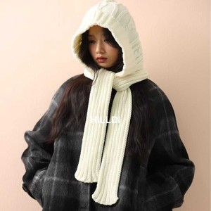 HILLDI Bonnet cagoule en tricot avec écharpe rouge pour femme, cache-cou chaud automne-hiver - Product Image 4
